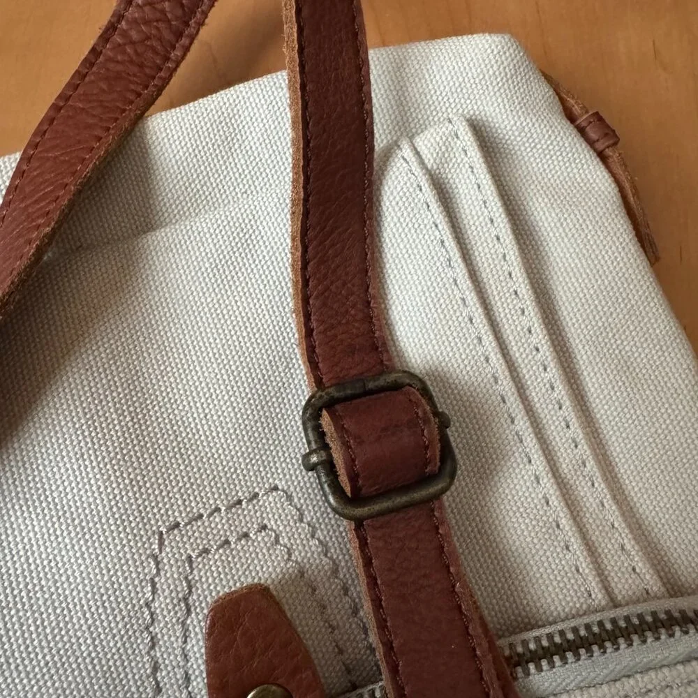 J. Jill Natural White Canvas w/Brown Leather Trim Crossbody Bag - Picture 4 of 15